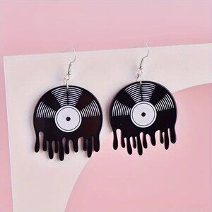 #44 Acrylic Vinyl Record Design Drop Earrings Melting LP Rock N Roll Music